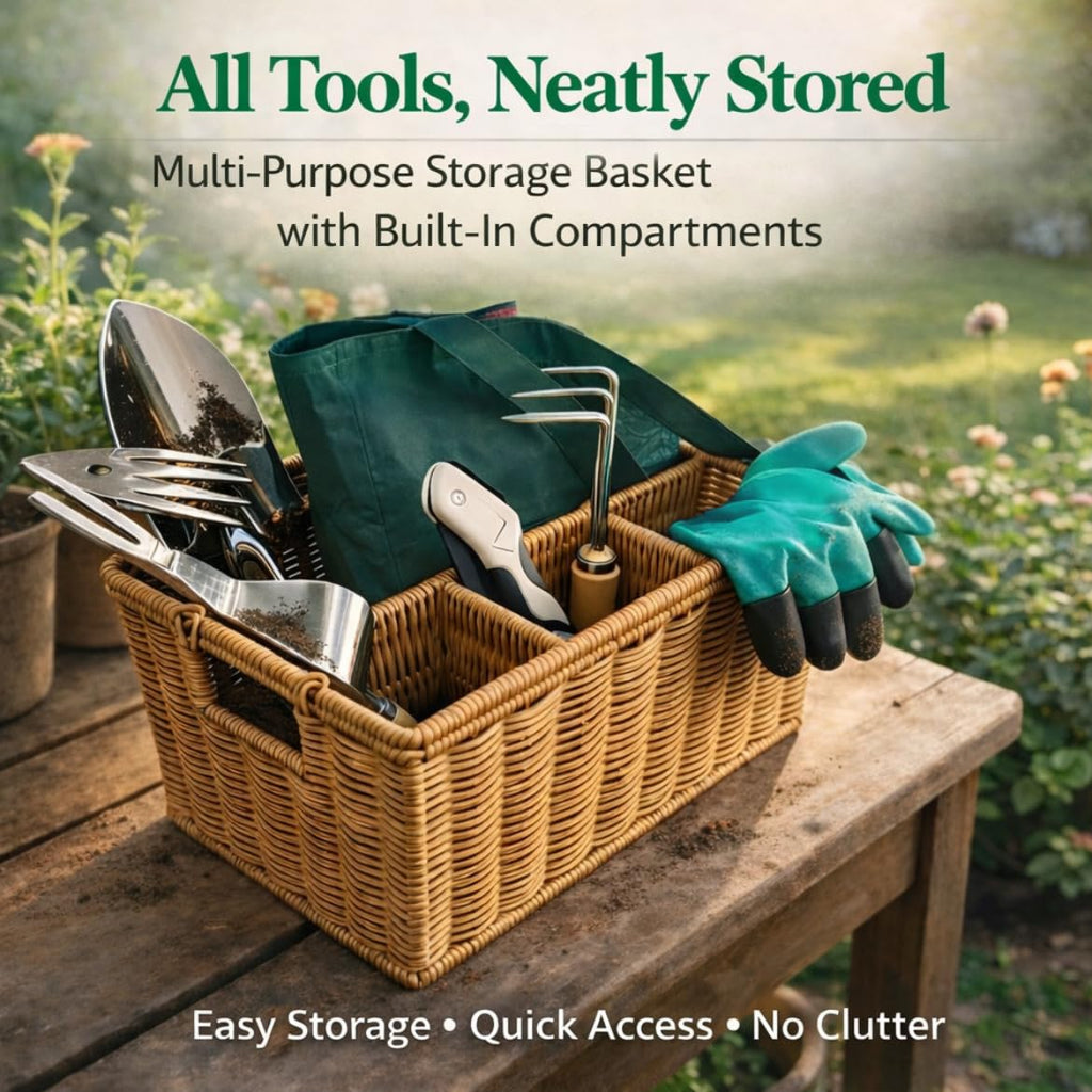 Garden Tool Set, Wicker Basket, Raised Bed Gardening, Women's Garden Gift