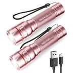 Rechargeable Flashlights High Lumens, G1000 Super Bright Flash Light 2 Pack, Small Zoomable LED Flashlight with 3 Lighting Modes, Portable Flashlights for Camping Essentials, Gift for Women (Pink)