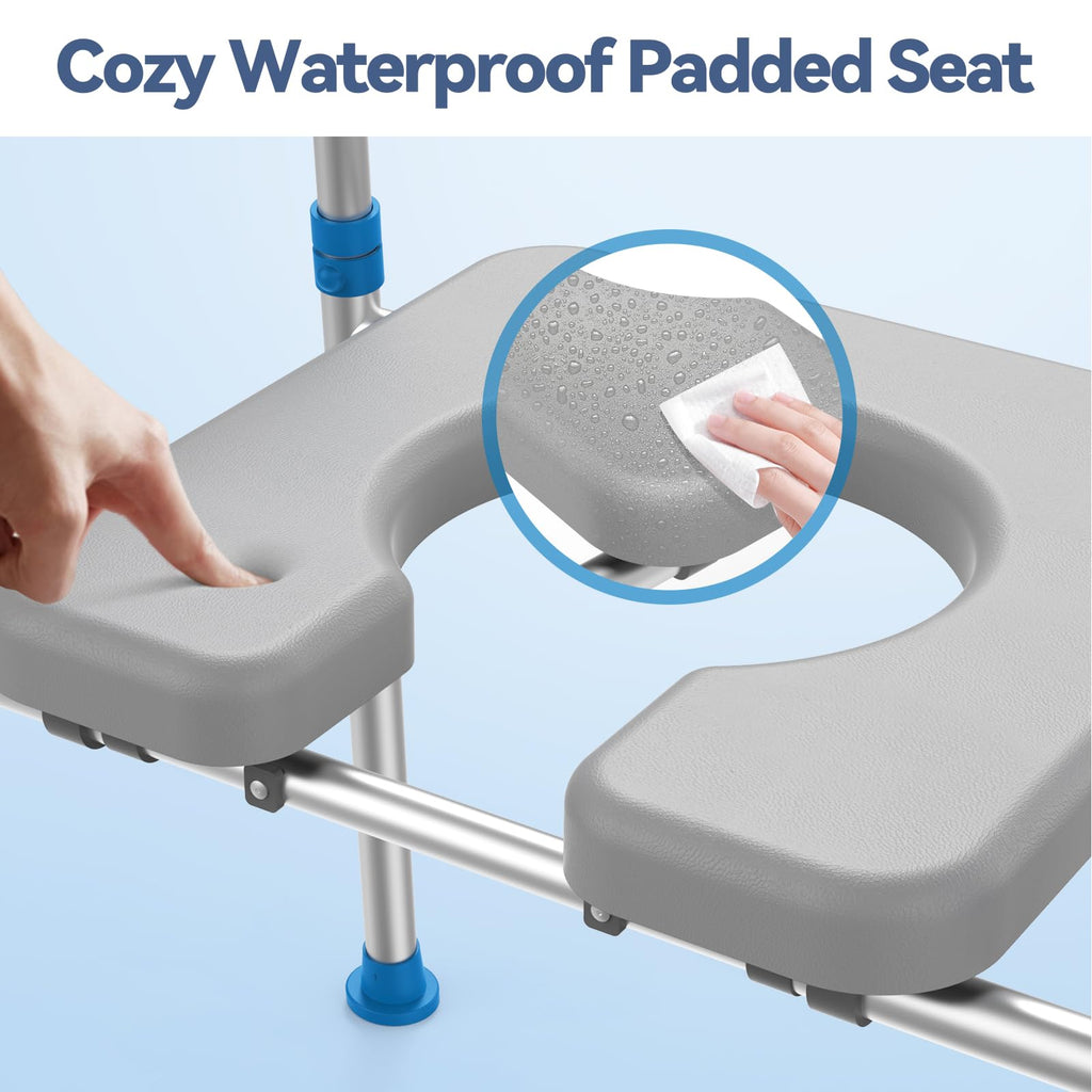Loyoda Raised Toilet Seat with Handles, Padded Toilet Seat Risers for Seniors, Adjustable Height & Width Toilet Riser, Handicap Elevated Toilet Seat 500lb, Fit Any Toilet