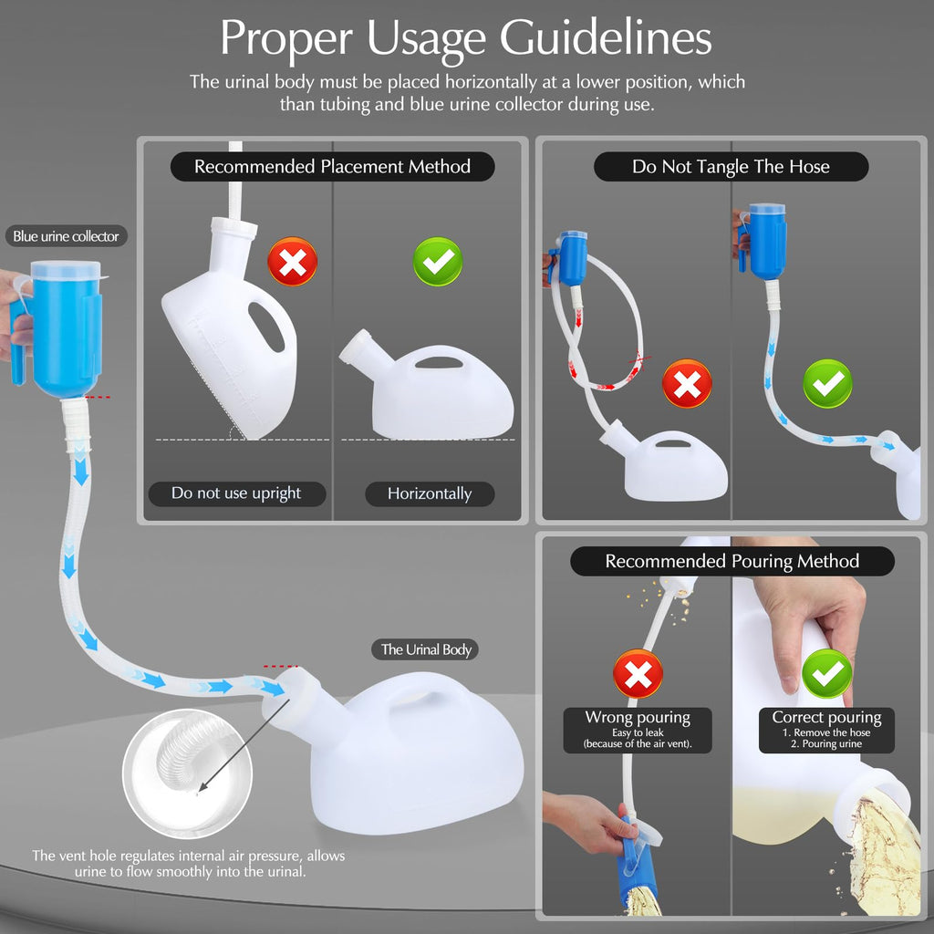Portable Urinals for Men, OOCOME Men Urinal Bottle Spill Proof Reusable Male Pee Bottle Camping Toilet Thicken Men's Potty 2000 ml 47.2" Long Tube with Lid