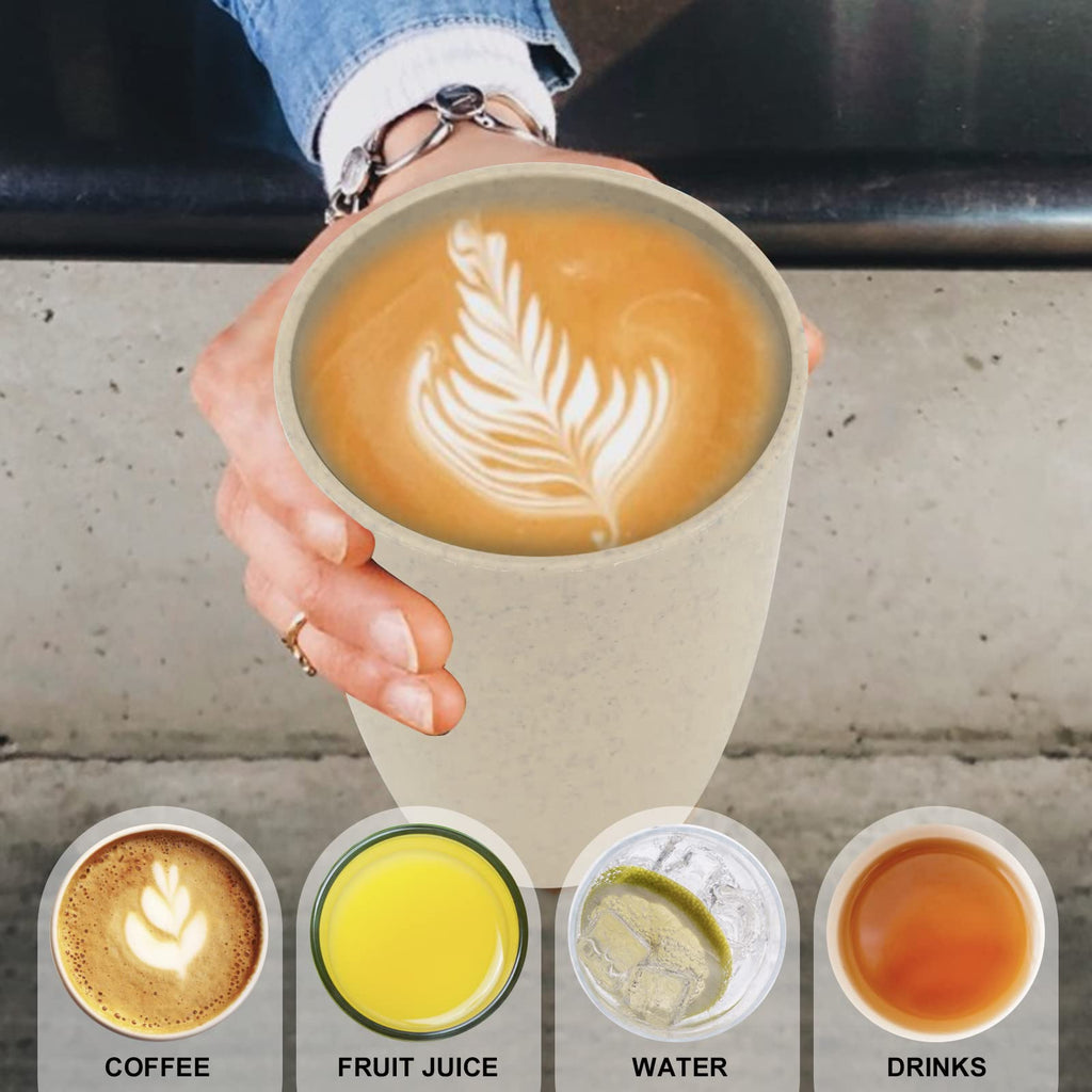 Wrova Wheat Straw Cups 6 PCS Good Alternative to Plastic Reusable Cups 12 oz Unbreakable Drinking Cup Reusable Dishwasher Safe Water Plastic Glasses Beige