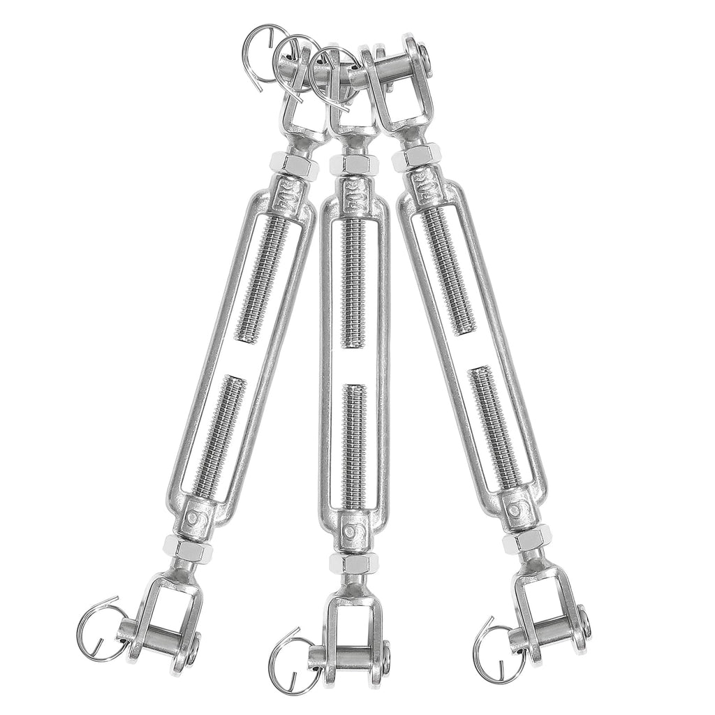 Jamiikury 3PCS M6 Jaw Jaw Turnbuckle Stainless Steel Jaw and Jaw Turnbuckle, Jaw Jaw Closed Body Marine Turnbuckle, Durable for Wire Rope Cable (M6, Jaw & Jaw)
