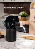 Nucookery Ceramic Kitchen Utensil Holder for Countertop, 6.4" Stone Black