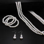 Long Pearl Necklace for Women Layered Cream White Faux Pearl Beads Strand Necklace Pear Stretch Bracelets Earring Costume Jewelry Set,3Pcs,Christmas Jewelry for Women