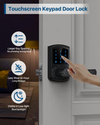 HIDALIFE Keyless Entry Door Lock, Keypad Door-Lock with Handle, Touchscreen, Auto-Locking, Anti-peep Password, Easy to Install for Front Door, Home, Office, Matte Black 4 Pack
