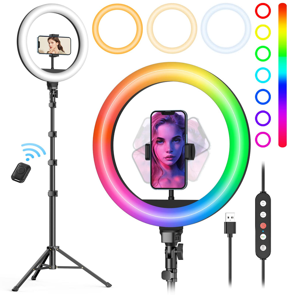 Weilisi 10" Ring Light with Stand 72'' Tall & Phone Holder,38 Color Modes Selfie Light with Tripod Stand,Stepless Dimmable/Speed LED Ring Light for iPhone & Android,YouTube, Makeup,TIK Tok