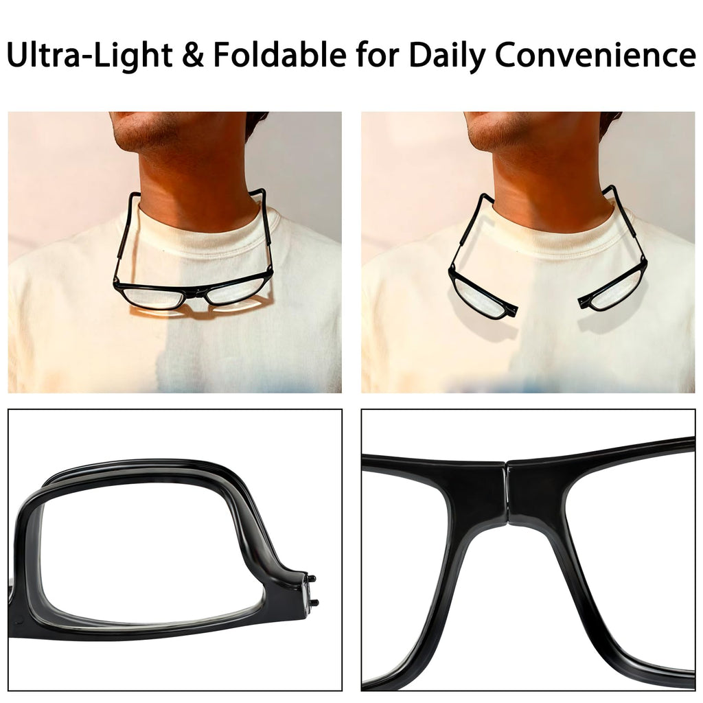 Ouolipraa Magnetic Reading Glasses for Men and Women Neck Hanging Blue Light Blocking Computer Readers Anti Glare Eyeglasses UV400 Protection Rectangular Frames Eyewear Lightweight Foldable Black 2.0