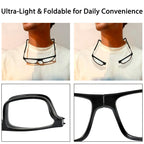 Ouolipraa Magnetic Reading Glasses for Men and Women Neck Hanging Blue Light Blocking Computer Readers Anti Glare Eyeglasses UV400 Protection Rectangular Frames Eyewear Lightweight Foldable Black 2.0