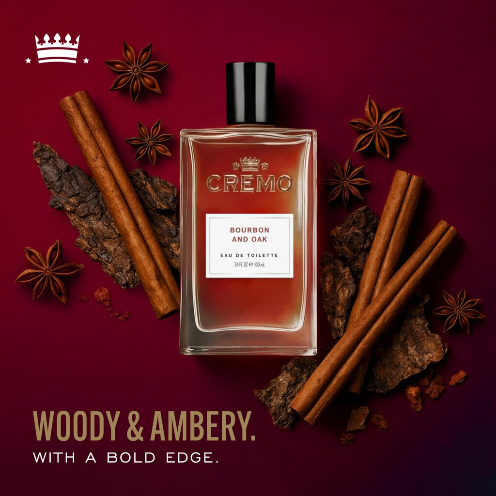 CREMO - Bourbon & Oak Eau de Toilette for Men - Spicy Fragrance - Spray 100ml - Gift for Men