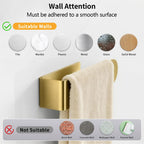 2 Pack Gold Hand Towel Holder, Adhesive Towel Bars Wall Mounted, 8 Inch Square Hand Towel Racks Stick on Wall for Bathroom Kitchen