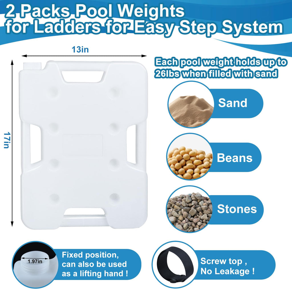 Feoang 2 Pack Pool Ladder Weights, Heavy Duty 52LBS HDPE Pool Step Weights to Prevent Floating, Reusable Swimming Pool Stair Weights Anchor Sand Bag with 8 Adjustable Straps for Above Ground Pools
