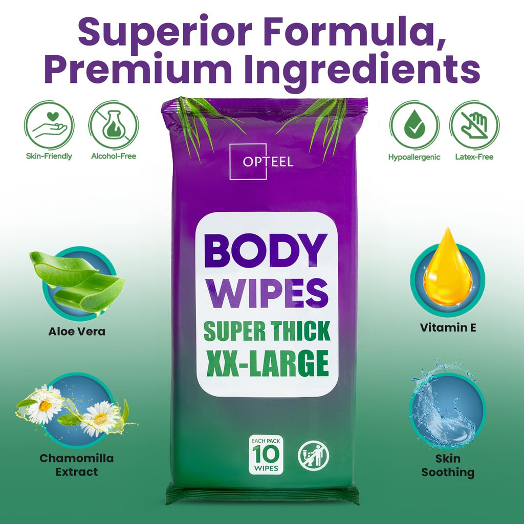 OPTEEL Super Thick Bathing Wipes for Adults Bathing No Rinse – Full Body Shower Wipe, Ideal for Men, Women & Elderly – Extra Large & Soft Travel Wipes Perfect Alternative to Shower – 16 Packs (160ct)