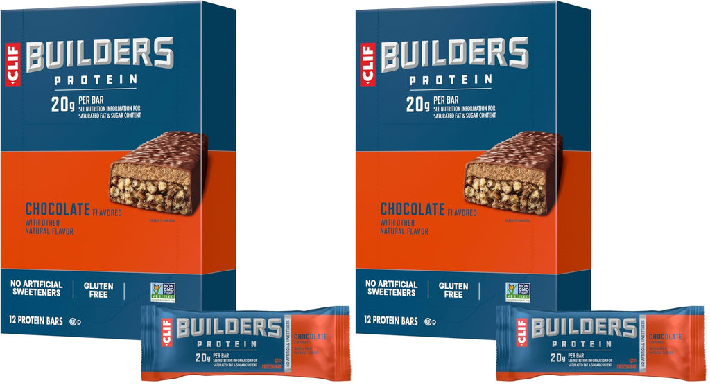 CLIF Builders - Chocolate Flavor - Protein Bars - Gluten-Free - Non-GMO - Low Glycemic - 20g Protein - 2.4 oz. (12 Count) (Pack of 2)