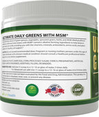 Ultimate Greens with MSM Powder, Vegan Friendly Natural Ingredients Gluten Soy Free NO GMO Superfood Vegetable Nutritional Drink Alkalizing Energy 8oz 6 Pack (6 Month Supply)
