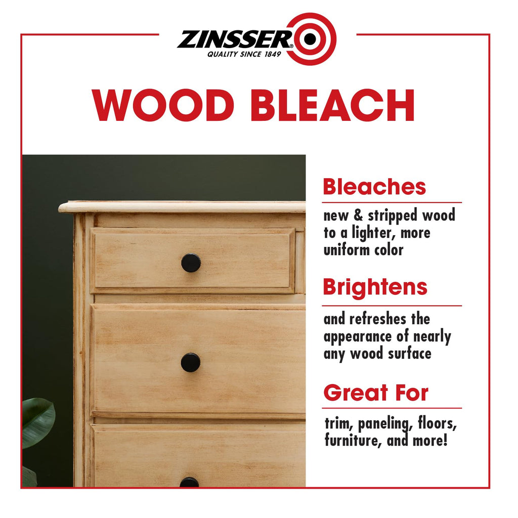 Zinsser Wood Bleach Kit | Lighten Furniture, Floors, Cabinets, Trim | Removes Red Tone | 2-Step Brightening System | 2-Step 8 fl. oz. Kit (16 fl. oz. Total)