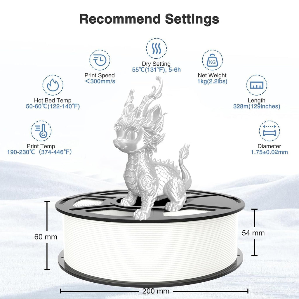YUGMCOCE Silk PLA Filament 1.75mm,3D Printer Filament with a Metallic Glossy Finish, Dimensional Accuracy +/- 0.02 mm, 1kg Spool(2.2lbs) Fits for Most FDM 3D (A-Silk White Pla)
