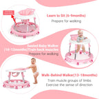 TreeCute Baby Walker Foldable with 9 Adjustable Heights, Baby Walker with Wheels Portable, Infant Toddler Walker for Baby Boy Girls 6-18 Months (Pink)