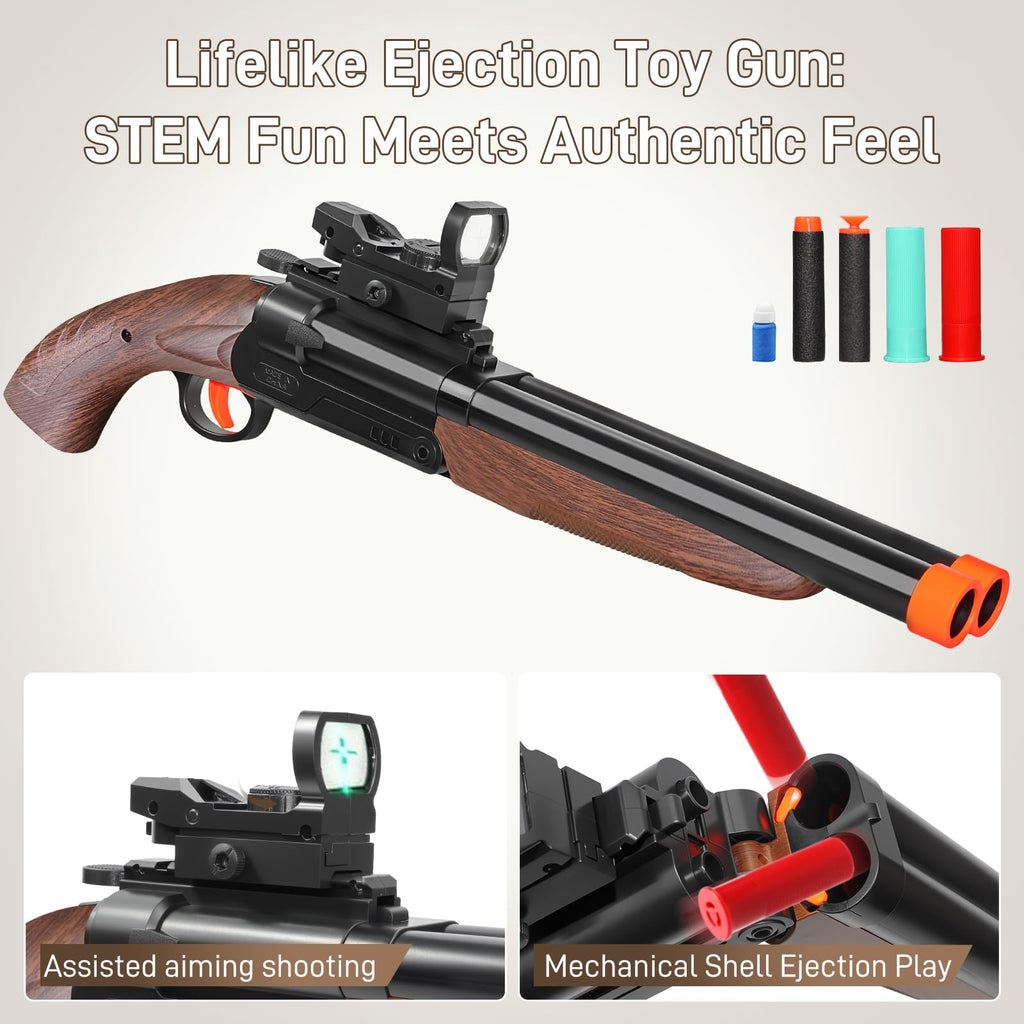 Bugrtey Double-barreled Toy Gun - Two Modes Realistic Soft Bullet Toy Guns Blaster with Sight - Educational Shooting Toy Shotgun - Ideas Gifts for Christmas Birthday Halloween Present