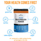 Organic Blue Spirulina Powder, 120 Servings - 100% Pure Superfood Blue-Green Algae, Natural Food Coloring for Smoothies & Protein Drinks - Non GMO, Gluten-Free, Vegan + USDA Certified, No Fishy Smell