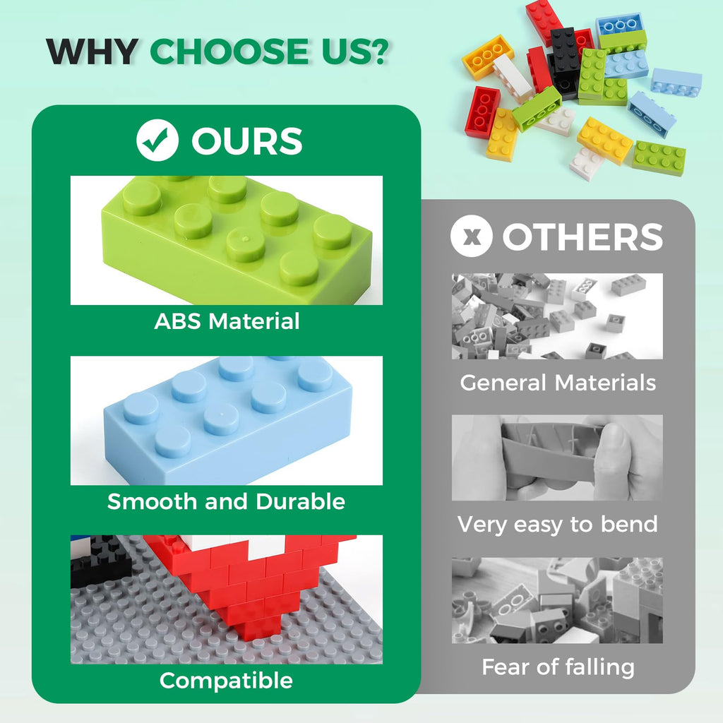 2x4 Bricks 500 Piece Classic Building Bricks and 1 Gray Baseplate, 2x4 Bricks Bulk Creative Building Toys, Blocks Bulk for Kids Ages 6+, 6 Colors