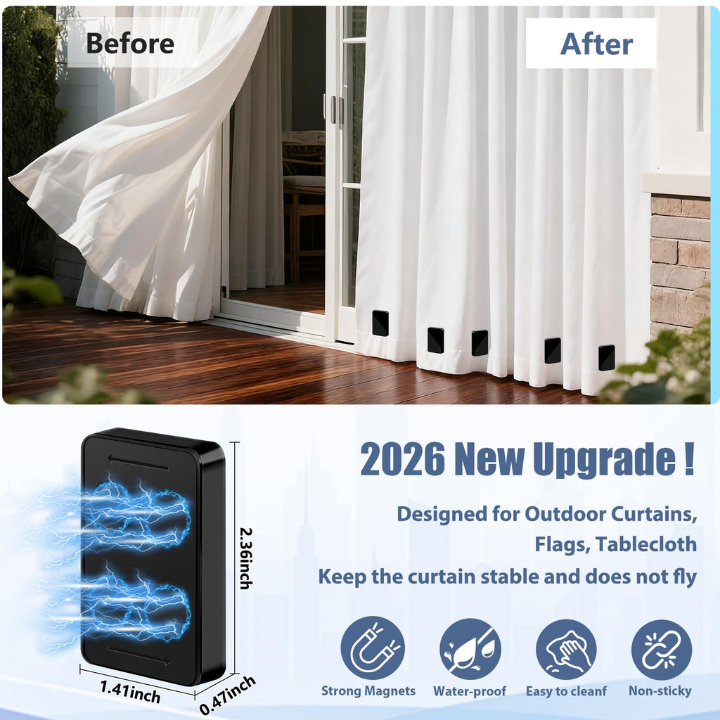 16pcs/52oz Outdoor Curtain Weights, Upgraded Heavier-Duty Waterproof Curtain Magnets Weights Outdoor, for Home Patio Drapery, Shower, Flags, Tablecloth to Stop Heavy Wind (Black, 8pairs)
