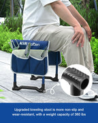 KVR Garden Kneeler and Seat Heavy Duty, 7-Piece Foldable Gardening Bench & Stool Set with 3 Aluminum Tools, 2 Secure Tool Pouches and Double-Layer Tote Bag, Gift for Seniors