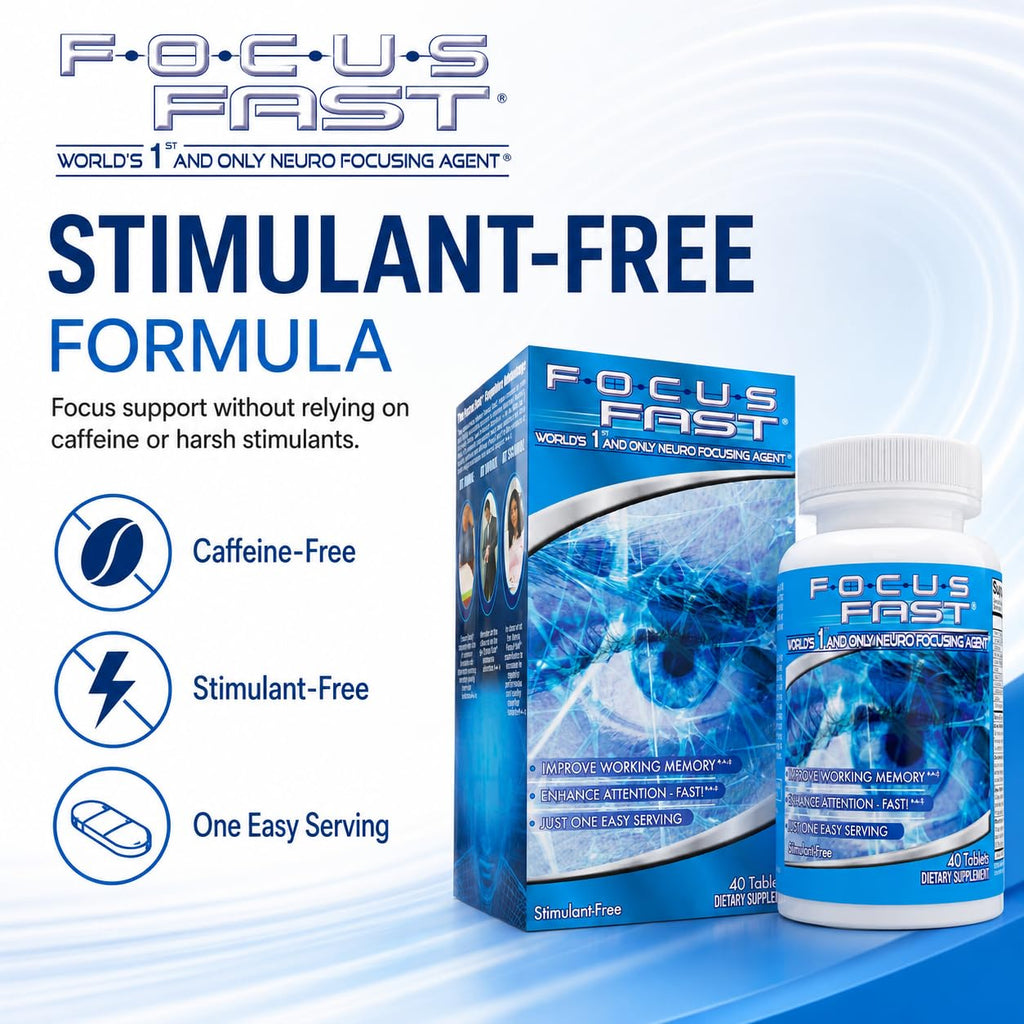 Focus Fast Brain Supplement - Improve Working Memory, Enhance Focus, Boost Cognition in as Little as 1 Hour, Caffeine/Stimulant Free Nootropic