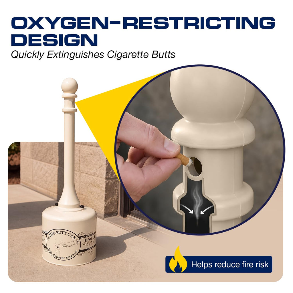 Eagle Cigarette Butt Receptacle, 5 Gallon Capacity, Beige
