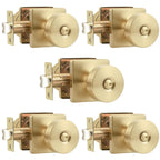 Probrico Privacy Door Handles Interior 5 Pack, Modern Keyless Bedroom/Bathroom Door Knob Inside, Square Base Doorknobs with Brushed Gold Finish