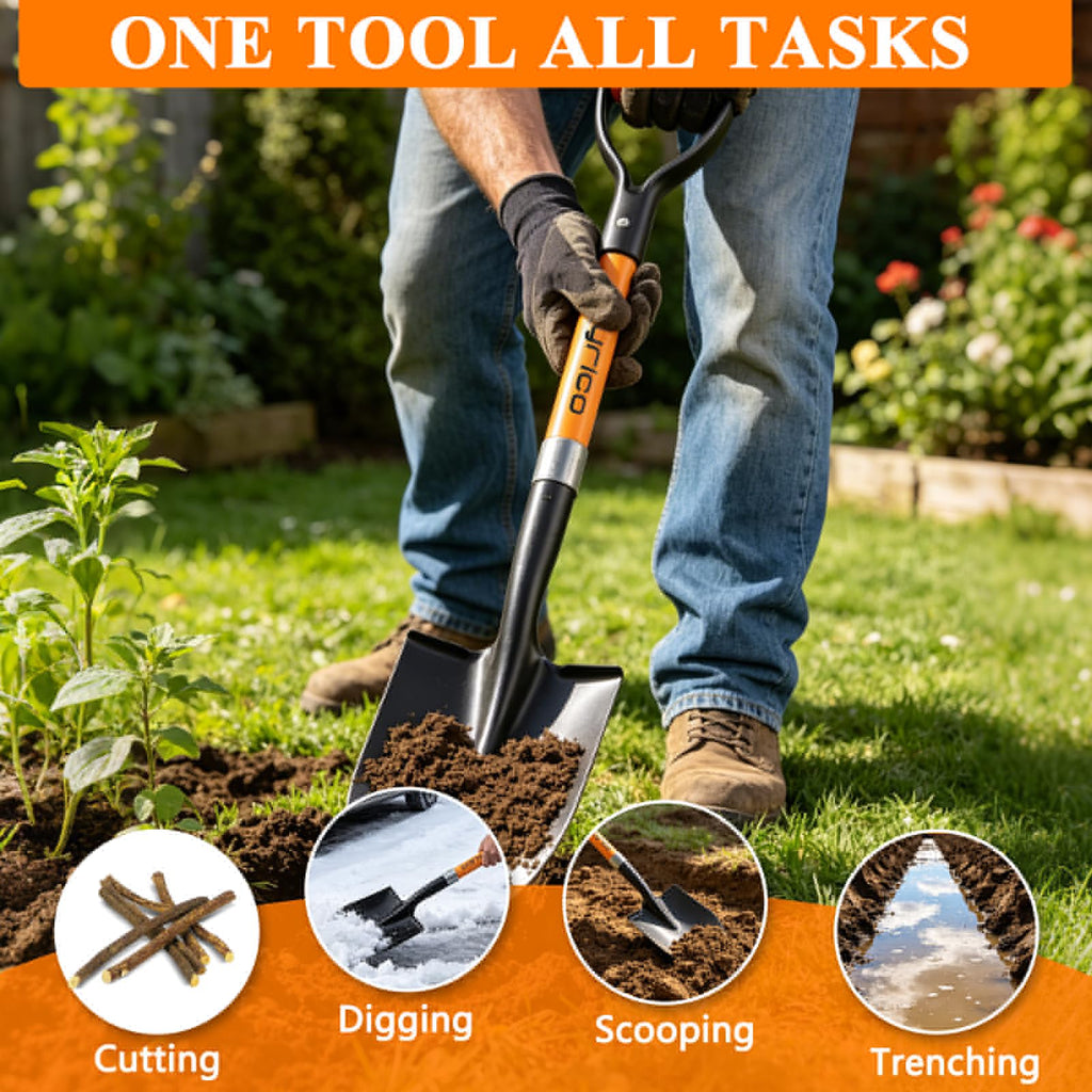 Cyrico 28 Inch Shovel for Digging, Heavy Duty Round Point Garden Shovel with D-Handle Fiberglass Handle, Portable Small Shovel for Gardening Landscaping Camping Snow Removal Beach Car Emergency Tool