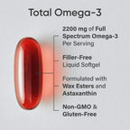 Sports Research® Total Omega-3 Fish Oil 2200mg - Made from Antarctic Krill w/Astaxanthin, Wild Sockeye Salmon & Alaska Pollock - 960mg of EPA & DHA - 120 Softgels