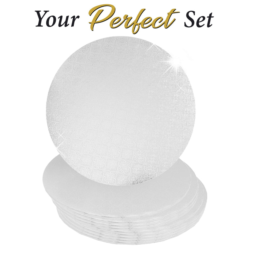 O'CREME White Wraparound Cake Pastry Round Drum Board 1/4 Inch Thick, 14 Inch Diameter - Pack of 10