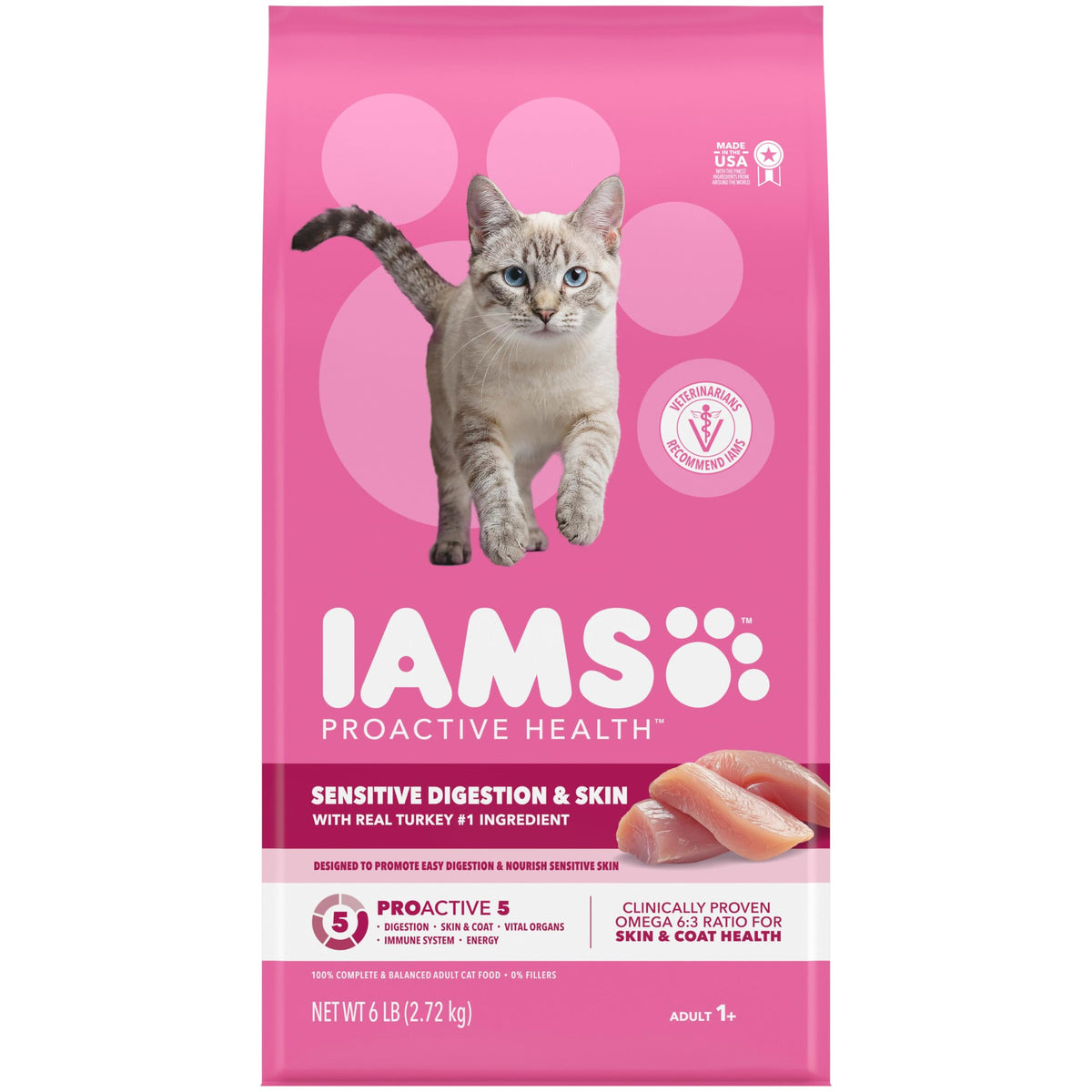 IAMS Proactive Health Sensitive Digestion Dry Cat Food, Turkey, 6 lb