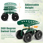 Toolsempire Garden Cart with Seat, Heavy-Duty Rolling Outdoor Wagon Scooter w/Height Adjustable & 360° Swivel Seat, Gardening Work Seat Stool, Patio Scooter on Wheels for Lawn Yard Planting (Green)