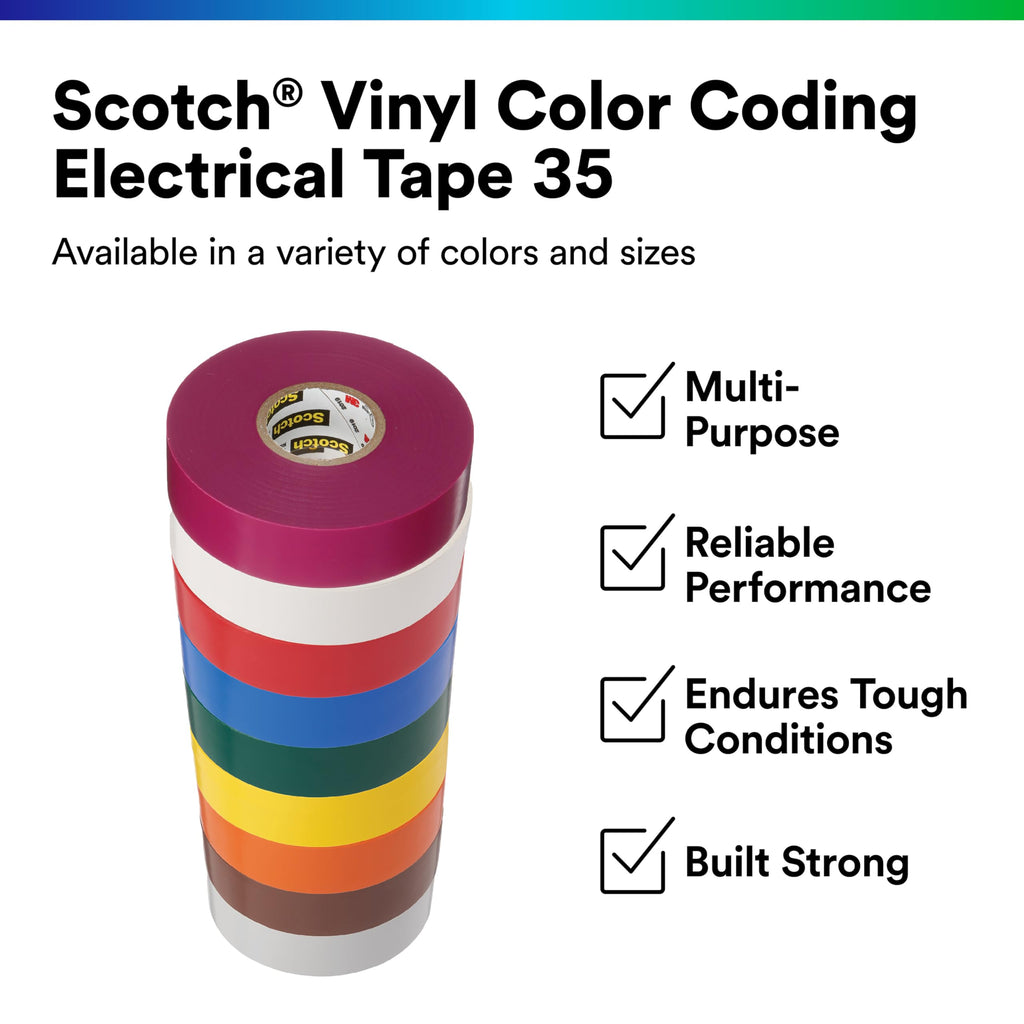 3M Scotch Electrical Tape 35, 1/2 in x 20 ft, 8 Rolls, Multi-Color