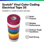 3M Scotch Electrical Tape 35, 1/2 in x 20 ft, 8 Rolls, Multi-Color