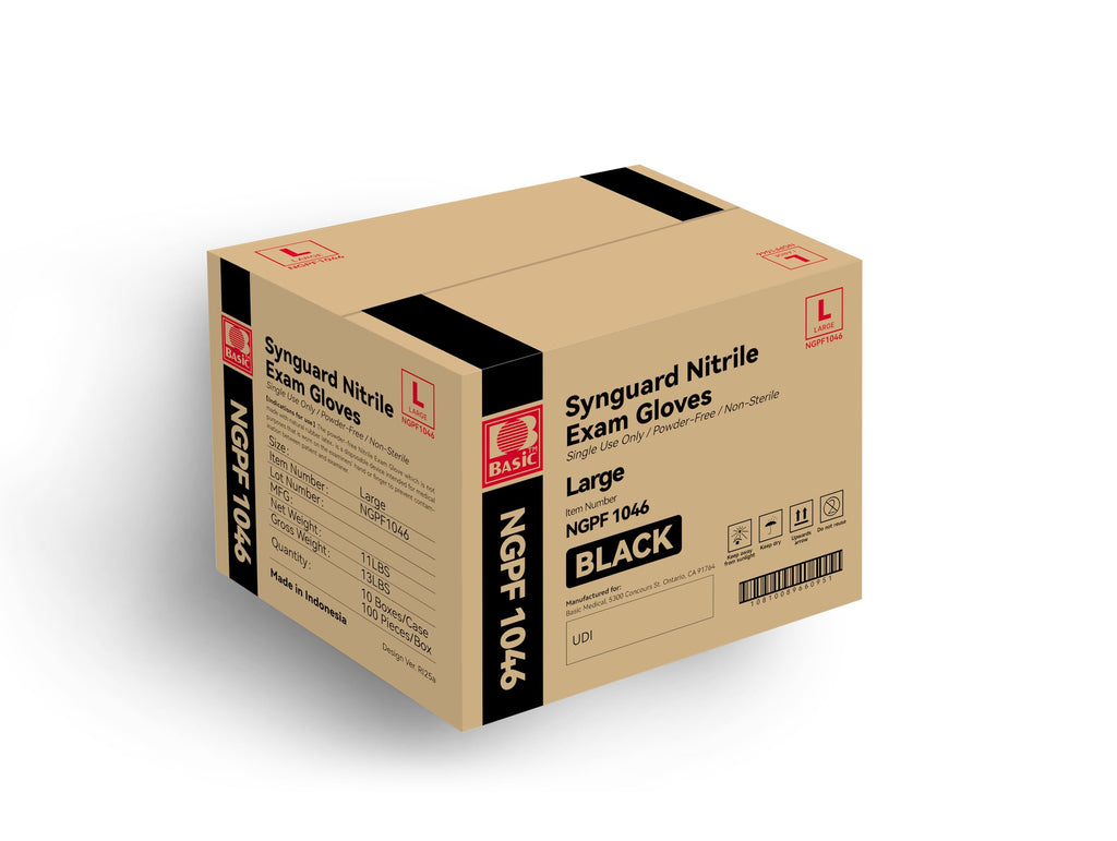 Intco Basic Medical BLACK Nitrile Exam Gloves, 5 Mil,- Latex-Free & Powder-Free, Case of 1000 (Large-1000)