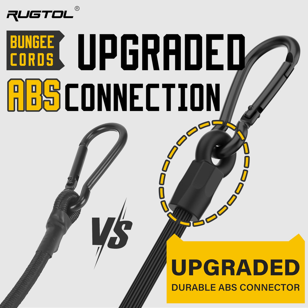 Bungee Cords with Hooks, 8 Inch Long Heavy Duty Bungee Cords with Carabiner Clip Outdoor, 1/3 Inch Black Extra Strong Elastic Rope with Carabiner Hooks for Camping, Tarps, Bike Rack, Tent, 6 Pack