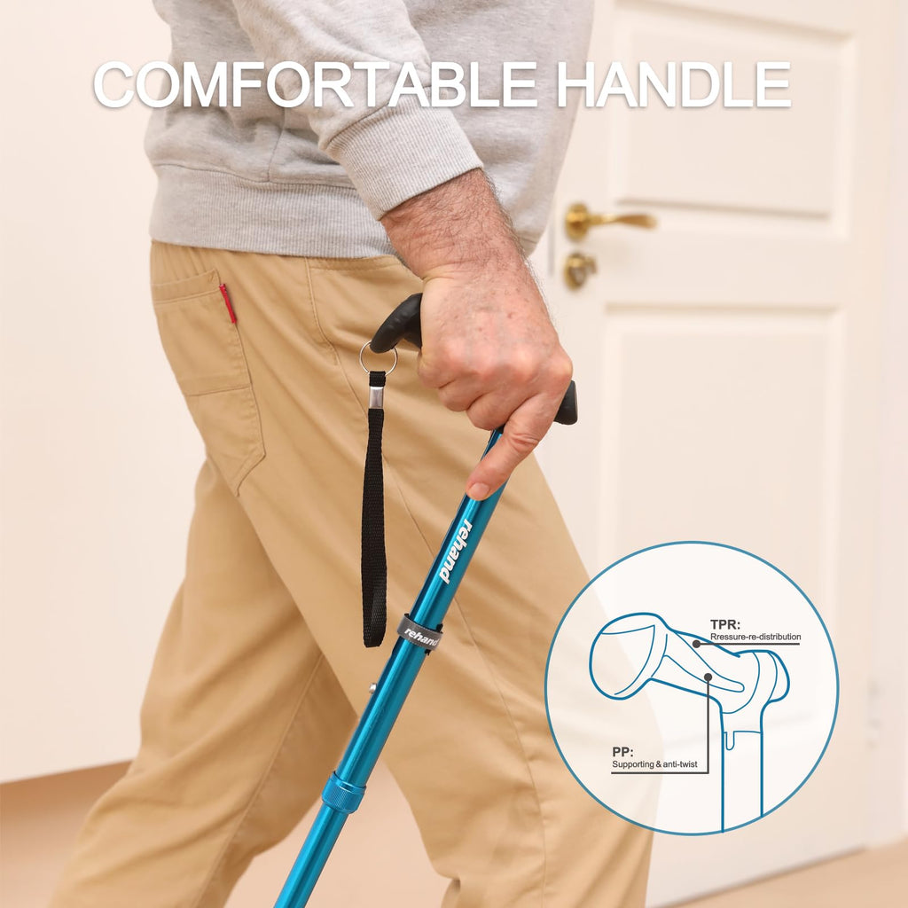 REHAND Walking Cane for Men & Women - Foldable, Adjustable, Lightweight, Self Standing Pivot Walking Cane, Soft Handle Grip, with Travel Bag, Walking Sticks for Seniors & Adults (Black)