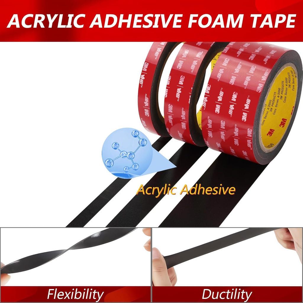 Rvhouse 3M Double Sided Tape 2"×16.4ft 5925 Black Mounting Tape Heavy Duty Waterproof Foam Tape Strong Adhesive for RV LED Strip Light Décor(2 Pack)