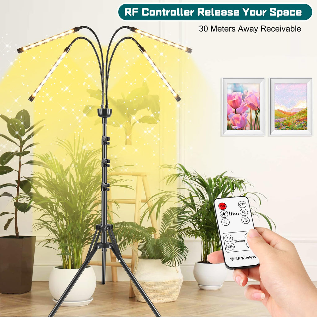 Grow Lights for Indoor Plants Yellow Light with 15-63 inches Adjustable Tripod Stand Plant Light with 4/8/12H Timer with Remote Control
