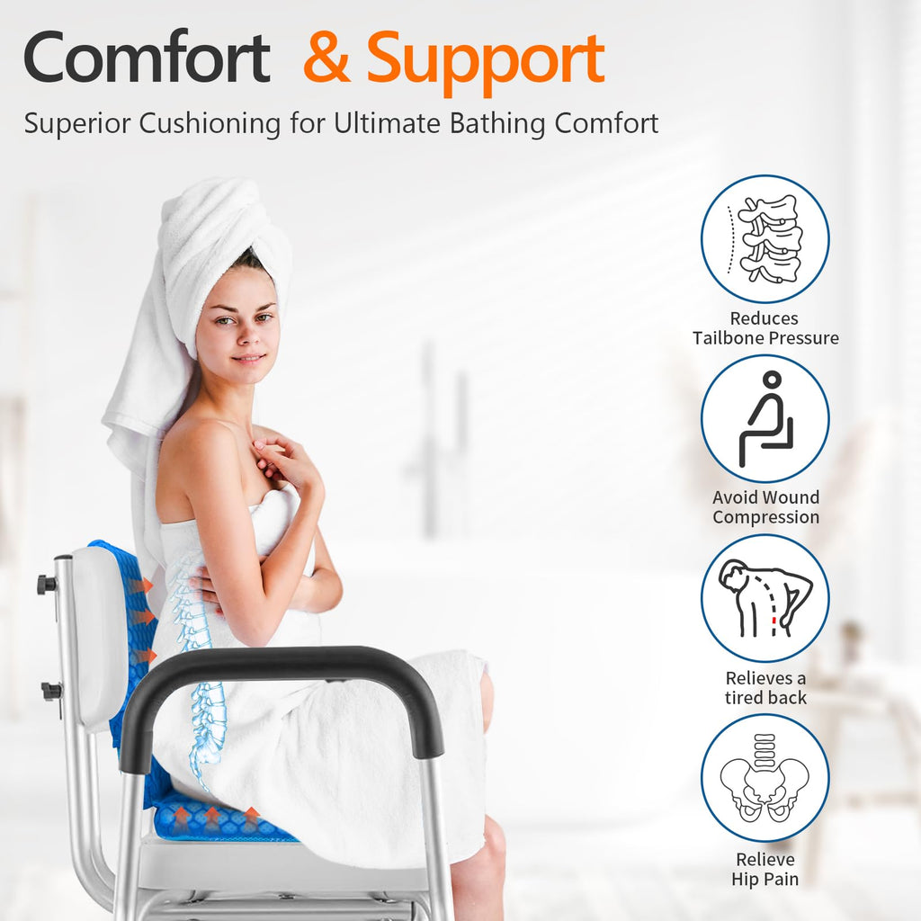 AnyForce Shower Seat Cushion-Non-Slip 4D Mesh Shower Chair Mat with Backrest Cushion for Elderly,Senior,Handicap,Disabled (Blue, Standard)