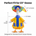 yuboo 23-Inch Porch Goose Raincoat Outfit - Summer Yellow Goose Clothes with Blue Pockets & Red Trim,Rainbow Umbrella Hat, Blue Sun Hat & Polka Dot Tie - Funny Garden Decor for Lawn & Yard