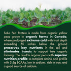 SOLO Organic Pea Protein Isolate, Low in Sodium, Canada Grown Peas, 100% Vegan, Non-GMO, Unflavored Plant Based Protein Powder with BCAA, Keto & Paleo Friendly, Easy to Digest, No Additives (2.7 lbs)