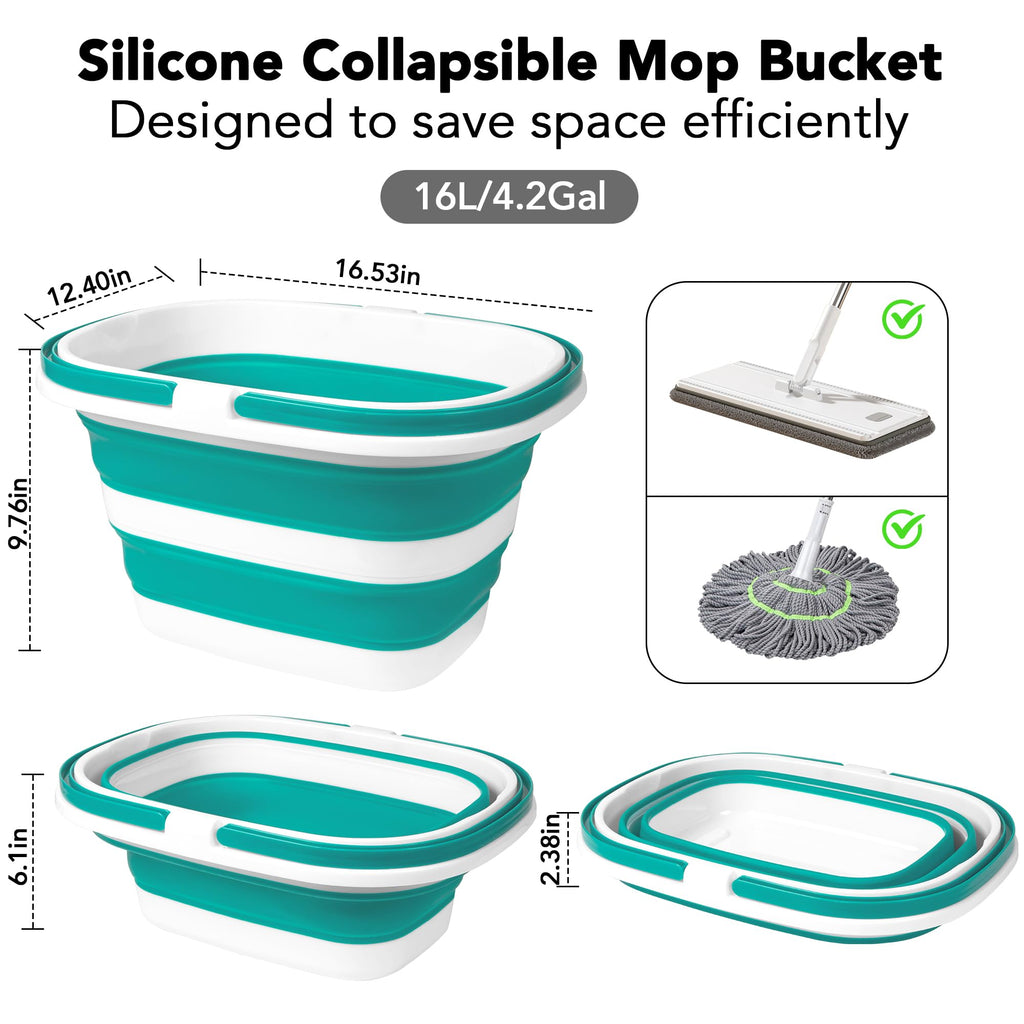 2 Pack Collapsible Mop Bucket, 16L(4.2 Gal) Plastic Bucket for House Cleaning, Car Washing, Silicone Cleaning Supplier Organizer, Portable Basket with Handle for Laundry Storage, RV Camping, Fishing