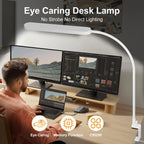 SKYLEO Led Desk Lamp - 33.5" Desk Light - Flexible Gooseneck - 5 Color Modes X 11 Brightness Levels - 1300LM - Timmer & Memory Function - 12W Clip on Light - White