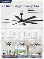 Fanbulous 72 Inch Ceiling Fans with Lights and Remote, Dual-Sided Reversible Blades for Versatile Décor, Quiet DC Motor, Wide-Angle Customized Brightness & 3CCT, Damp Rated for Indoor/Outdoor Use