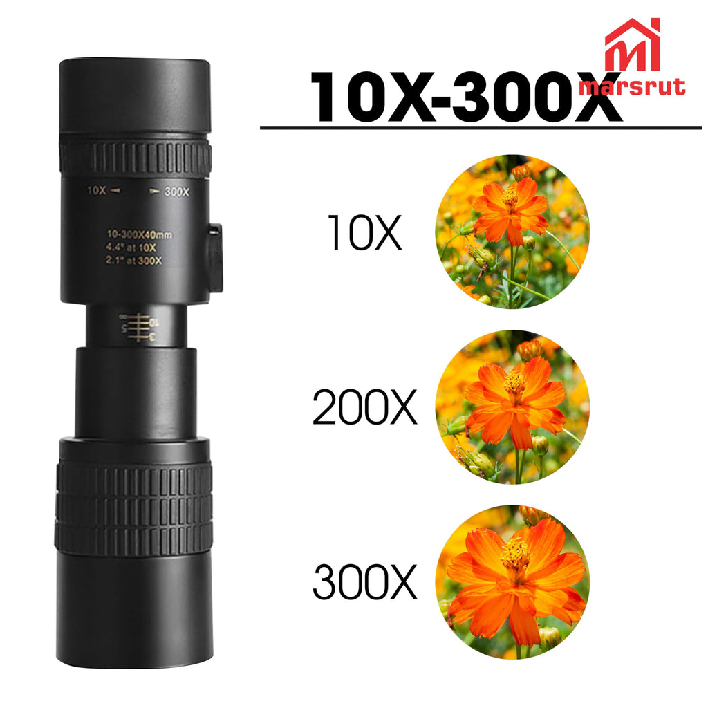 Zoom Lens for iPhone Android, 4K 10-300x40mm Compact Monocular Telescope Mini for Stargazing Space Lover Night Vision Bird Watching Hunting, Super Zoom Monoscope (Smartphone Holder&Tripod Included)