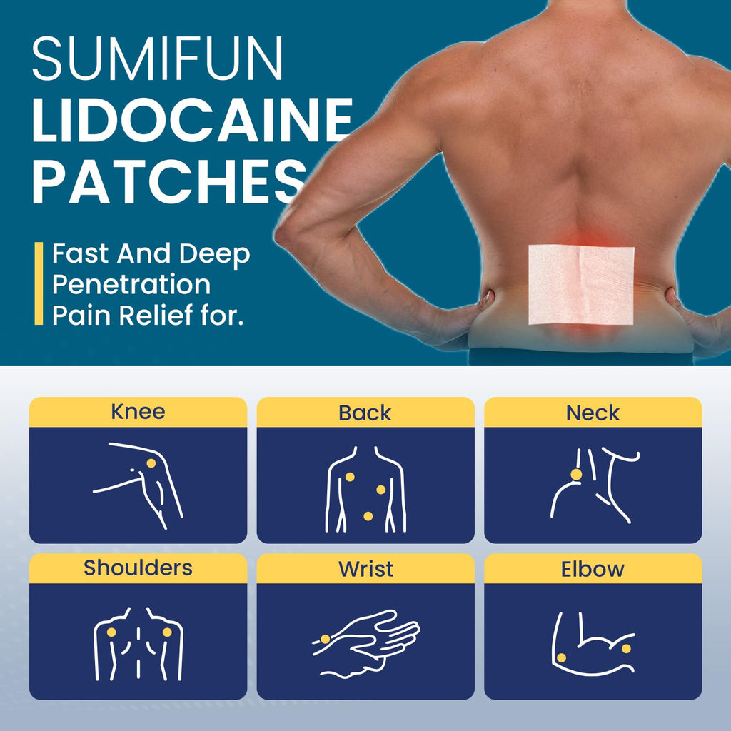 Sumifun 4% Lidocaine Pain Relief Patches 30 Count Maximum Strength Numbing Gel Patch for Back Knee Neck Joint Ache Muscle Soreness Topical Analgesic