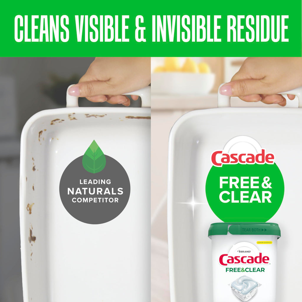 Cascade Free & Clear Dishwasher Pods, Dishwasher Detergent, Dish Detergent Soap, Unscented, 47ct